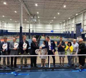 Dill Dinkers Newport team with Matt Meyer Governor of Delaware at the new indoor pickleball club celebrating