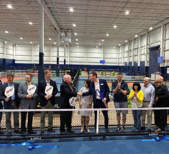 Dill Dinkers Newport team with Matt Meyer Governor of Delaware at the new indoor pickleball club celebrating